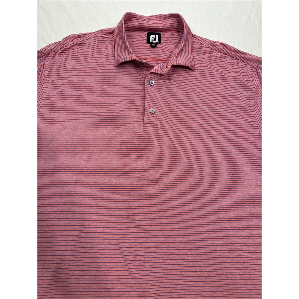FootJoy Polo Shirt Mens XL Pink Stripe Golf Performance FJ Logo